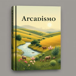 A vintage book cover design that captures the elements of Arcadismo, embodying simplicity and nature