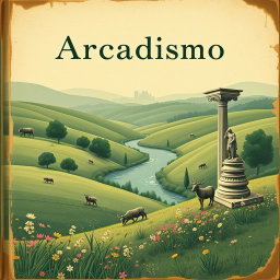 A vintage book cover design that captures the elements of Arcadismo, embodying simplicity and nature