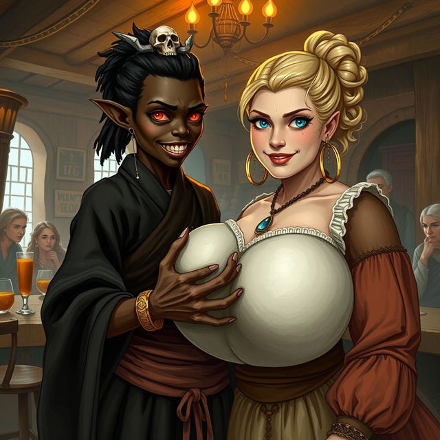 Inside a vibrant Viking tavern, a fascinating scene presents itself featuring a young African woman, only 19 years old