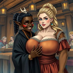 Inside a vibrant Viking tavern, a fascinating scene presents itself featuring a young African woman, only 19 years old