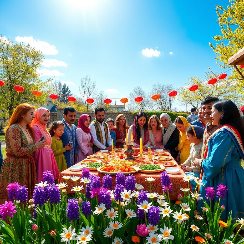 A vibrant and colorful celebration of Nowruz, the ancient Persian New Year