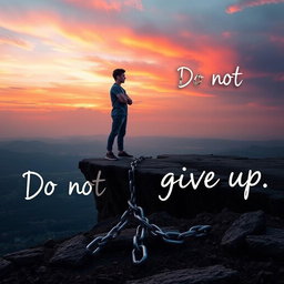 A powerful, motivational scene depicting a person standing strong in the face of adversity, symbolizing hope and perseverance