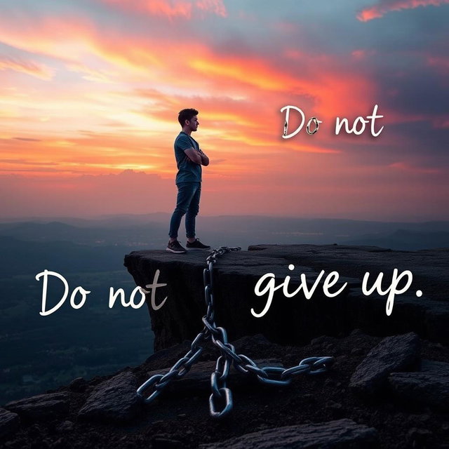 A powerful, motivational scene depicting a person standing strong in the face of adversity, symbolizing hope and perseverance