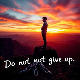 A powerful, motivational scene depicting a person standing strong in the face of adversity, symbolizing hope and perseverance