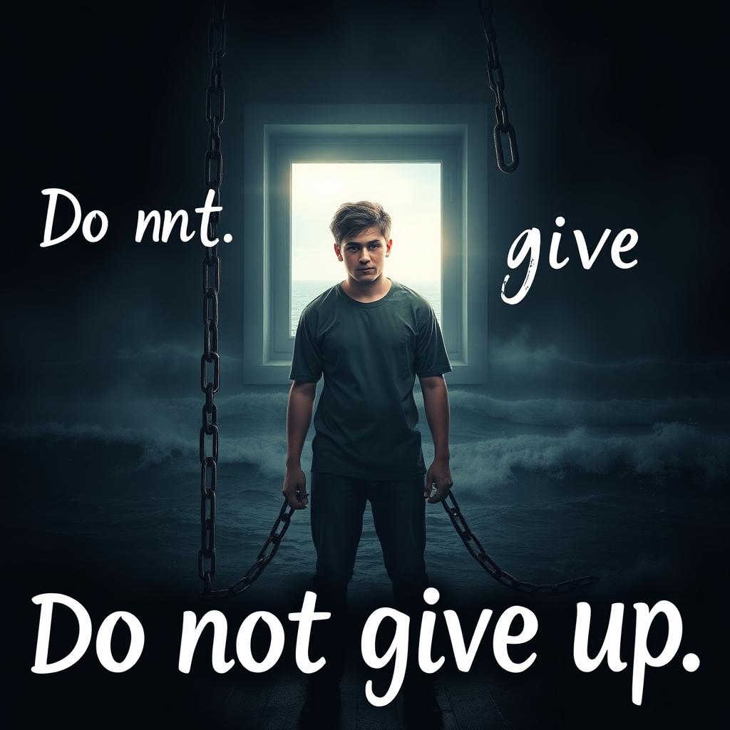 A powerful, motivational scene depicting a person caught in a moment of reflection, embodying the theme of feeling trapped but refusing to give up