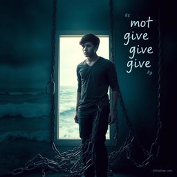 A powerful, motivational scene depicting a person caught in a moment of reflection, embodying the theme of feeling trapped but refusing to give up
