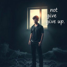 A powerful, motivational scene depicting a person caught in a moment of reflection, embodying the theme of feeling trapped but refusing to give up