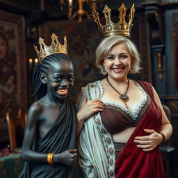 In a Viking palace room adorned with rich tapestries and elaborate wooden fixtures, a strikingly unique scene unfolds