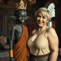 In a richly decorated Viking palace room filled with elaborate tapestries and ornate furnishings, a fascinating scene is presented