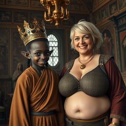 In a richly decorated Viking palace room filled with elaborate tapestries and ornate furnishings, a fascinating scene is presented