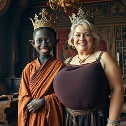 In a richly decorated Viking palace room adorned with intricate tapestries and majestic furnishings, a captivating and unusual scene unfolds