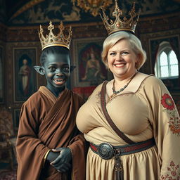 In a richly decorated Viking palace room adorned with intricate tapestries and majestic furnishings, a captivating and unusual scene unfolds