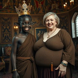 In a richly decorated Viking palace room adorned with intricate tapestries and majestic furnishings, a captivating and unusual scene unfolds