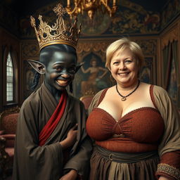 In a richly decorated Viking palace room adorned with intricate tapestries and majestic furnishings, a captivating and unusual scene unfolds