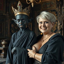 In an opulent Viking palace room adorned with intricate tapestries and ornate decor, a striking scene unfolds