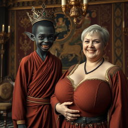 In an opulent Viking palace room adorned with intricate tapestries and ornate decor, a striking scene unfolds