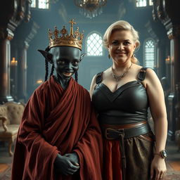 In a majestic Viking palace room filled with grandeur and history, a striking scene features two compelling women