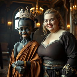 In a majestic Viking palace room filled with grandeur and history, a striking scene features two compelling women