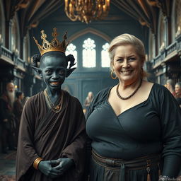 In a majestic Viking palace room filled with grandeur and history, a striking scene features two compelling women