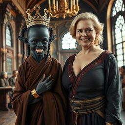 In a majestic Viking palace room filled with grandeur and history, a striking scene features two compelling women