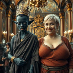 In a lavish Viking palace room filled with rich decorations and majestic furnishings, the scene presents two striking women