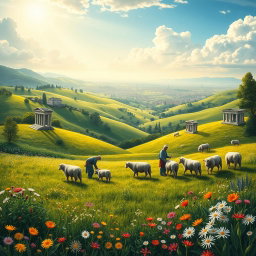 An intricate book cover design that richly embodies the elements of Arcadismo, emphasizing nature, classical influences, bucolism, and pastoralism