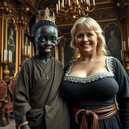 In an opulent Viking palace room adorned with grand decorations, the focus is on two unique women