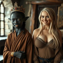 Inside a Viking palace room, featuring a striking contrast between two women