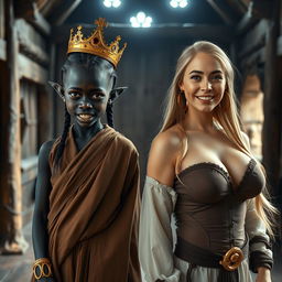 Inside a Viking palace room, featuring a striking contrast between two women