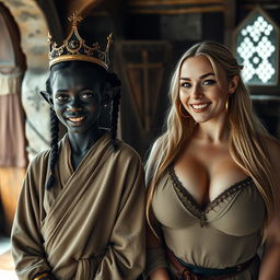 Inside a Viking palace room, featuring a striking contrast between two women