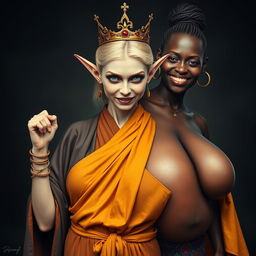 In a vivid and surreal composition, a short, malnourished 19-year-old blonde woman stands with piercing blue eyes