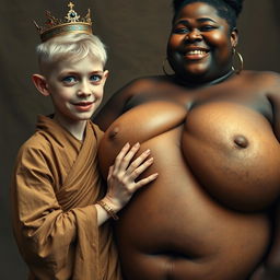 A young, short, malnourished blonde woman, 19 years old, with blue eyes, wearing a long, fully closed Buddhist robe