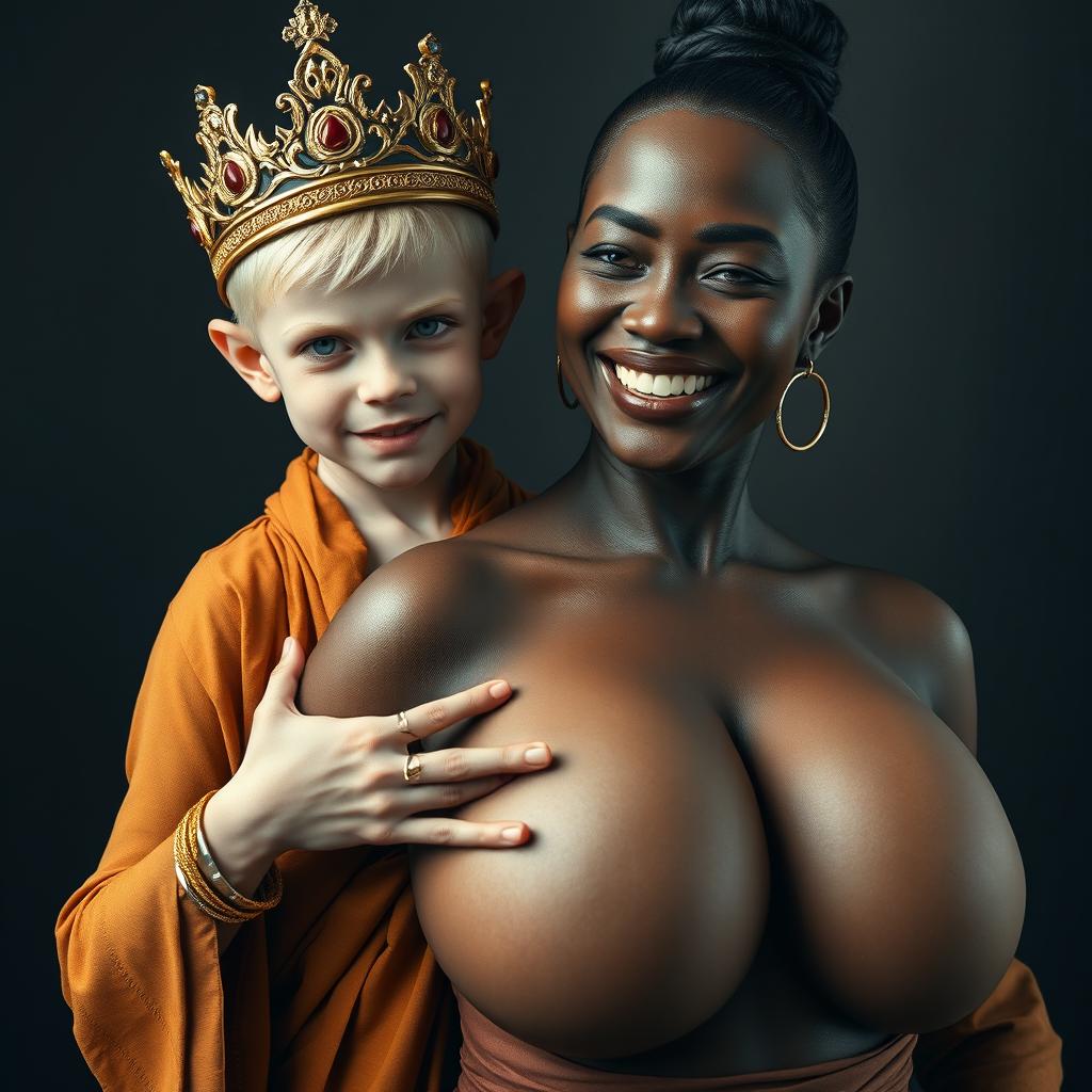 A captivating image featuring a young, malnourished blonde woman, 20 years old, who is notably short with bright blue eyes