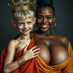 A captivating image featuring a young, malnourished blonde woman, 20 years old, who is notably short with bright blue eyes