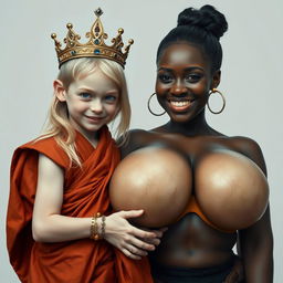 A vivid image depicting a young, malnourished blonde woman, 20 years old, with striking blue eyes