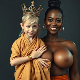 A vivid image depicting a young, malnourished blonde woman, 20 years old, with striking blue eyes