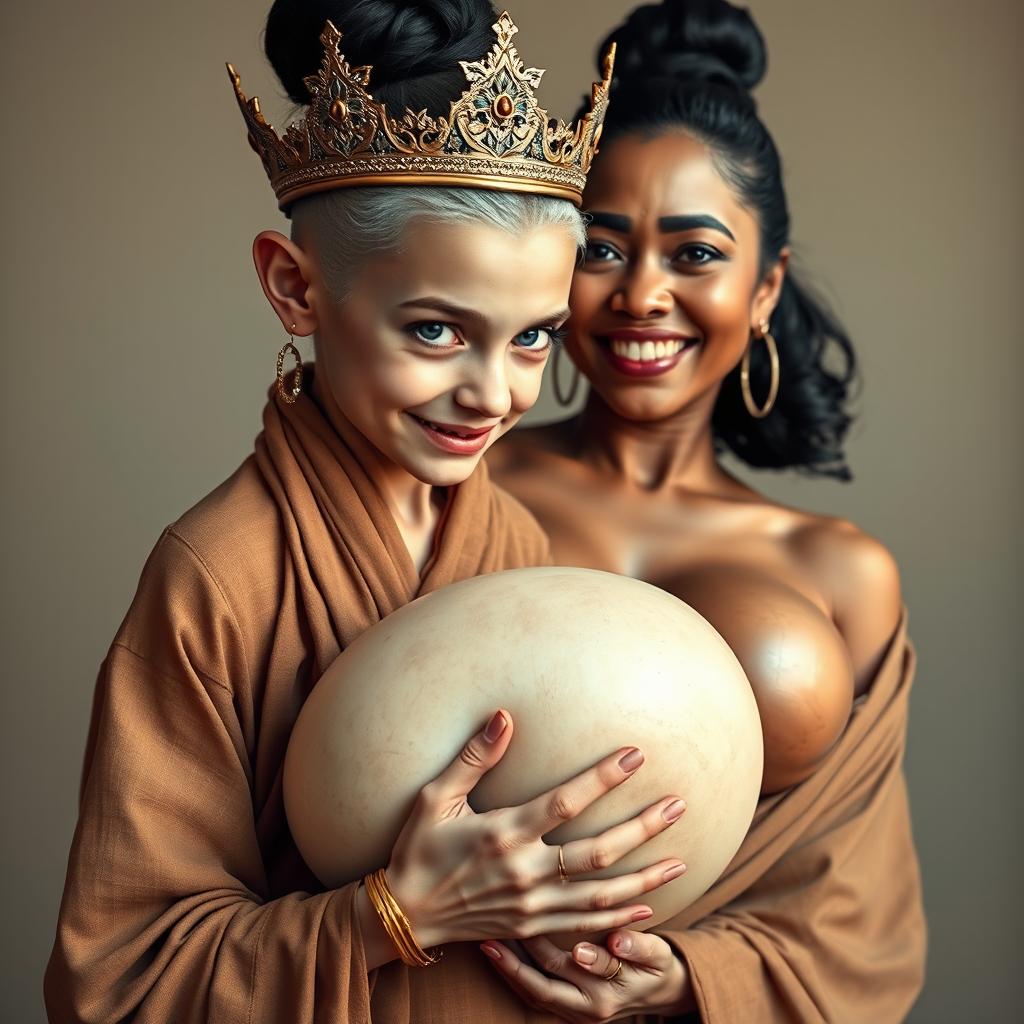 An intriguing image featuring a young, malnourished blonde woman, 20 years old, who is notably short and has striking blue eyes