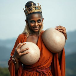 A striking image depicting a young, malnourished blonde woman, 25 years old, with captivating blue eyes