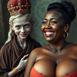 A young, malnourished 25-year-old blonde woman, with striking blue eyes, is depicted wearing a long, closed Buddhist robe