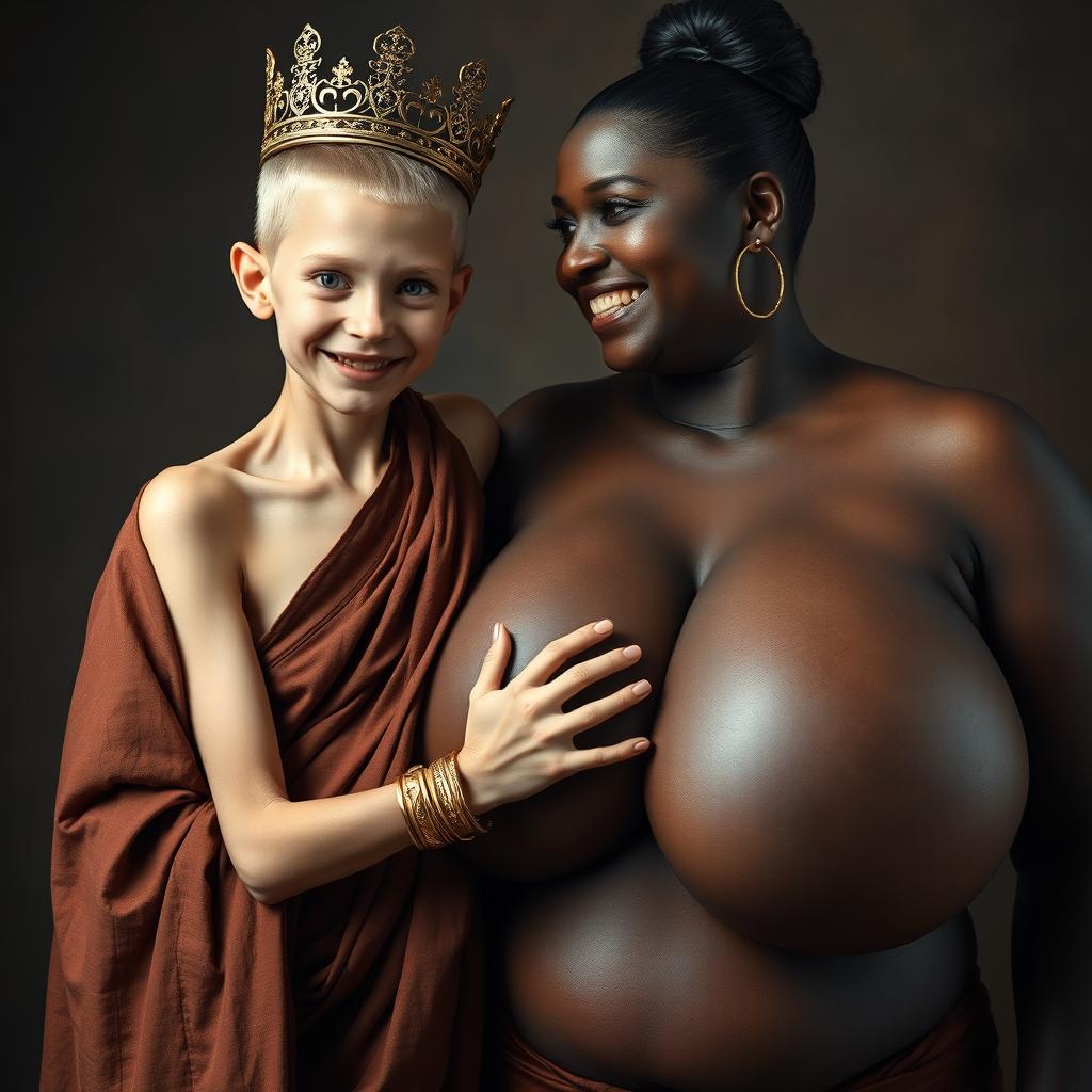 A young, malnourished 25-year-old blonde woman, very short and with striking blue eyes, dressed in a long, completely closed Buddhist robe