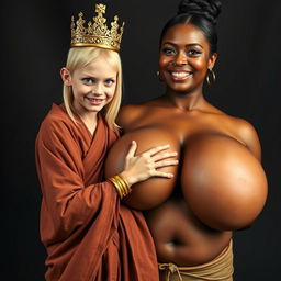 A young, malnourished 25-year-old blonde woman, very short with striking blue eyes, dressed in a long, fully enclosed Buddhist robe