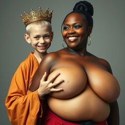 A young, malnourished 25-year-old blonde woman, very short with striking blue eyes, dressed in a long, fully enclosed Buddhist robe