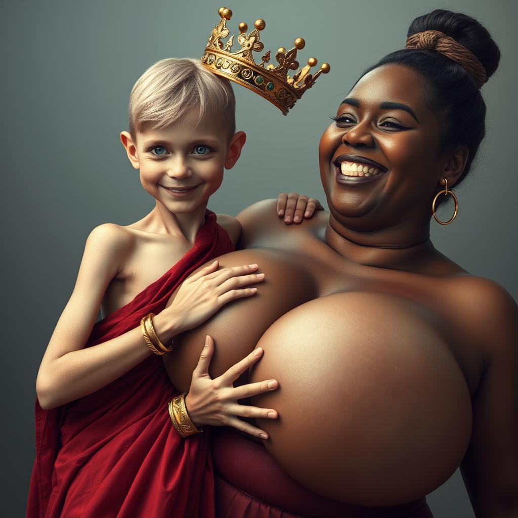 A young, malnourished 25-year-old blonde woman, very short with striking blue eyes, clad in a long, fully enclosed Buddhist robe