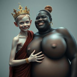 A young, malnourished 25-year-old blonde woman, very short with striking blue eyes, clad in a long, fully enclosed Buddhist robe