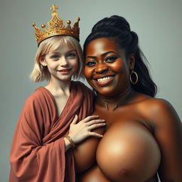 A young, malnourished 25-year-old blonde woman, very short with striking blue eyes, wearing a long, fully closed Buddhist robe