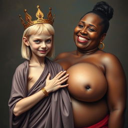 A young, malnourished 25-year-old blonde woman, very short with striking blue eyes, wearing a long, fully closed Buddhist robe