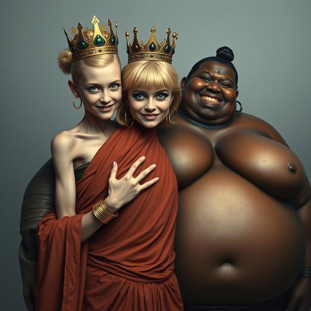 A young, malnourished 25-year-old blonde woman, very short with striking blue eyes, dressed in a long, fully closed Buddhist robe