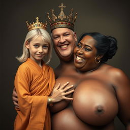 A young, malnourished 25-year-old blonde woman, very short with striking blue eyes, dressed in a long, fully closed Buddhist robe