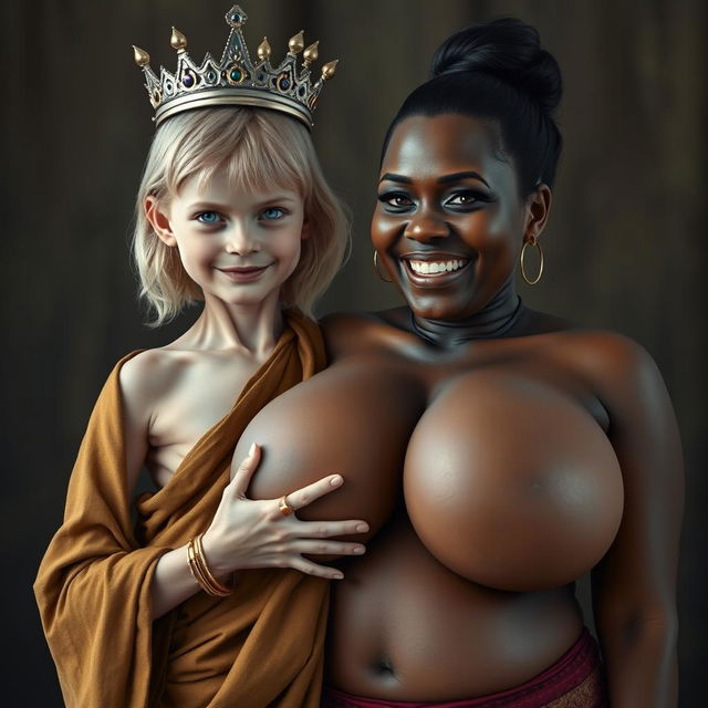 A young, malnourished 25-year-old blonde woman, very short with striking blue eyes, dressed in a long, fully closed Buddhist robe