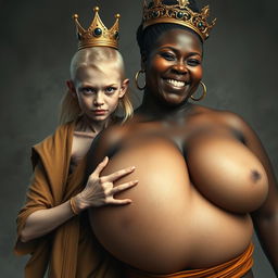 A young, malnourished 25-year-old blonde woman, very short with striking blue eyes, wearing a long, fully closed Buddhist robe